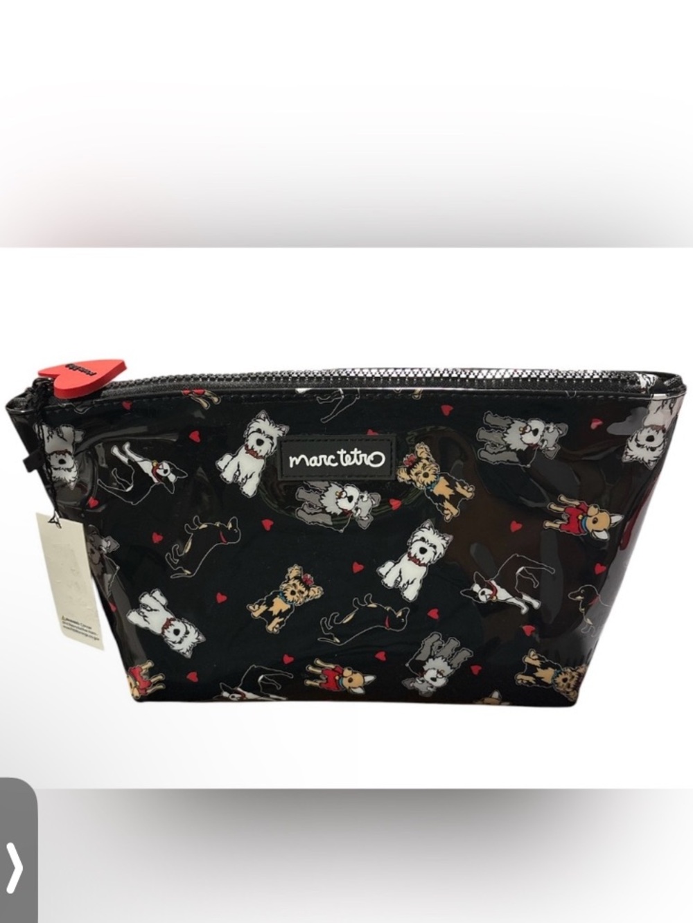 Marc Tetro Dog Print Cosmetic Bag with Heart Zipper Pull - NWT